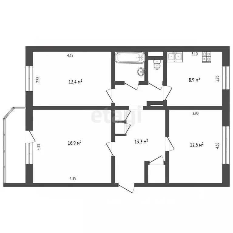 3-к кв. Пермский край, Пермь ул. Маршала Рыбалко, 117/1 (71.6 м) - Фото 2