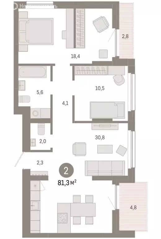 2-комнатная квартира: Новосибирск, квартал Лебедевский (81.3 м) - Фото 1