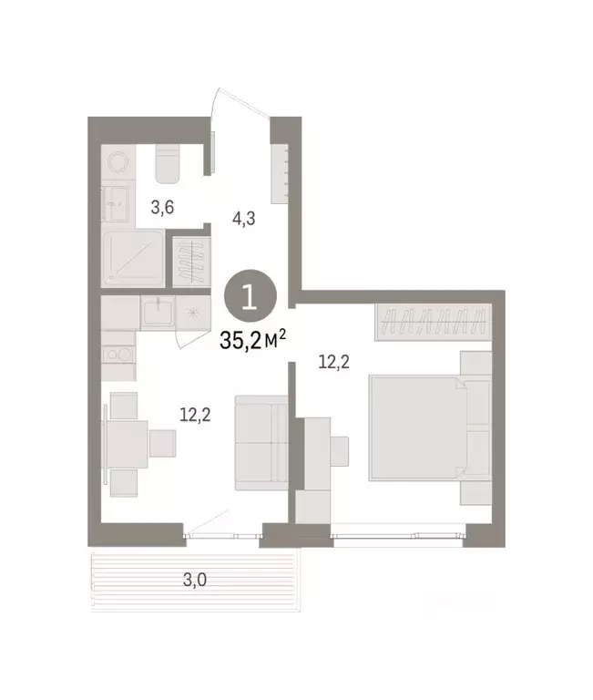 1-к кв. Пермский край, Пермь ул. Солдатова (35.24 м) - Фото 1