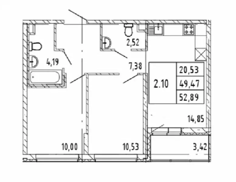 2-комнатная квартира: Бугры, Тихая улица, 5к3 (51.18 м) - Фото 0