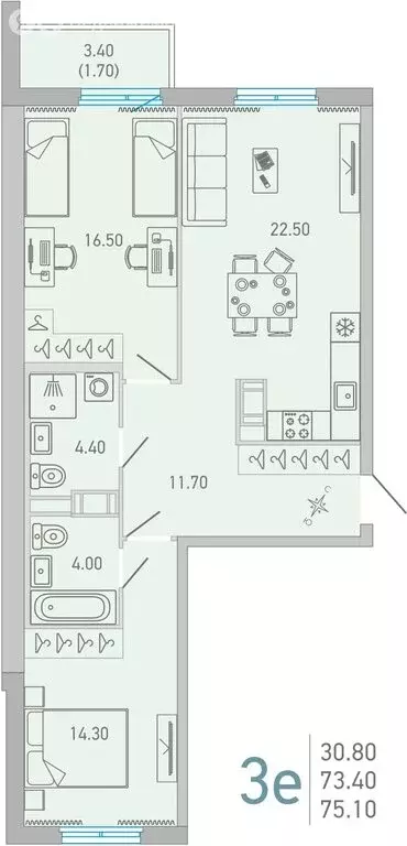 2-комнатная квартира: Сертолово, улица Ларина, 9 (75.1 м) - Фото 0