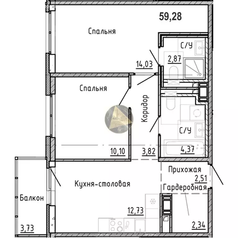 2-комнатная квартира: Санкт-Петербург, набережная реки Каменки, 3к3 ... - Фото 1