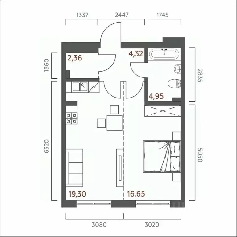 1-к кв. Иркутская область, Иркутск ул. 6-я Советская, 2 (47.58 м) - Фото 0