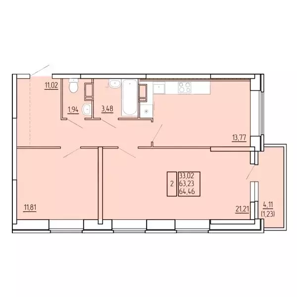 2-комнатная квартира: Северодвинск, квартал И-1 (64.46 м) - Фото 0