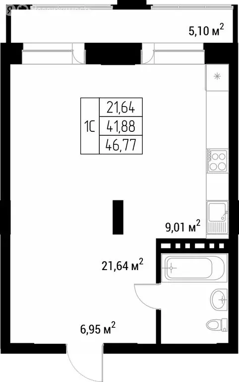 Квартира-студия: Горно-Алтайск, ЖК Олимп (46.77 м) - Фото 1