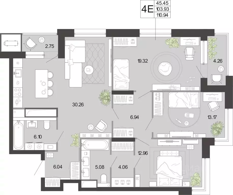 3-к кв. Тульская область, Тула Премьер Парк жилой комплекс (110.94 м) - Фото 2