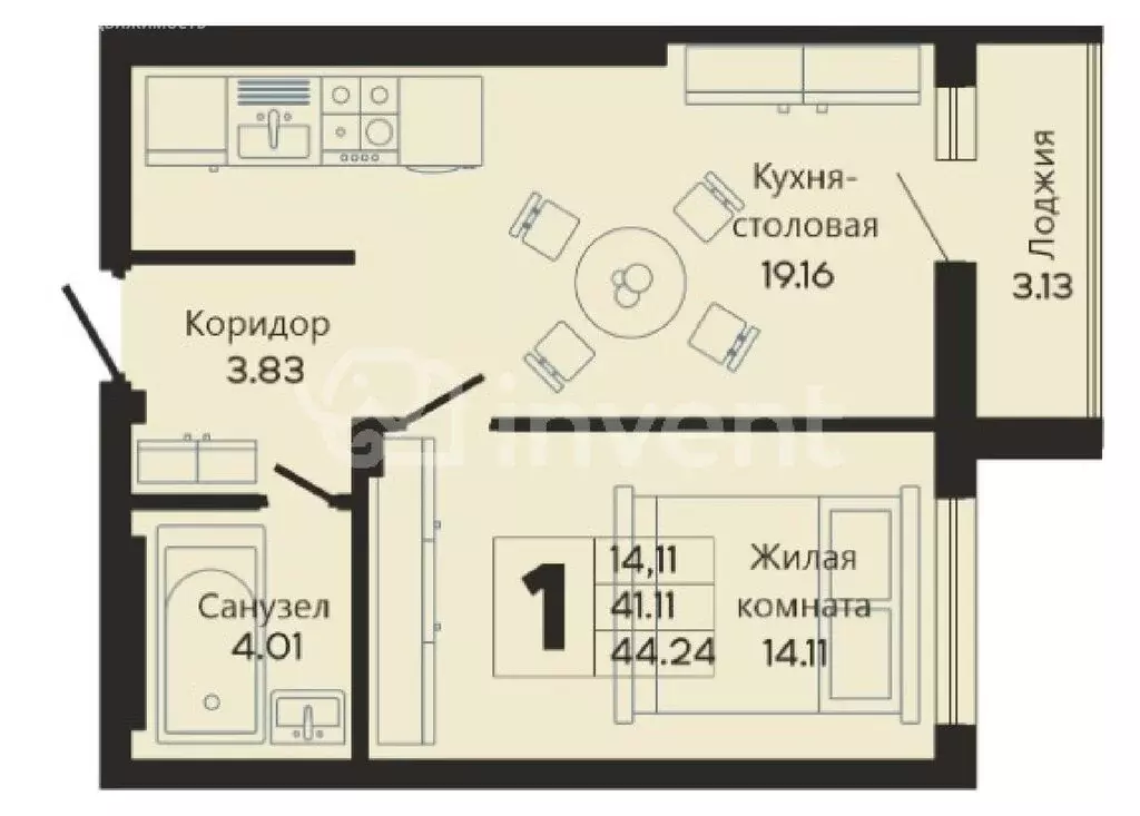1-комнатная квартира: Калининград, Артиллерийская улица, 3 (41.11 м) - Фото 0