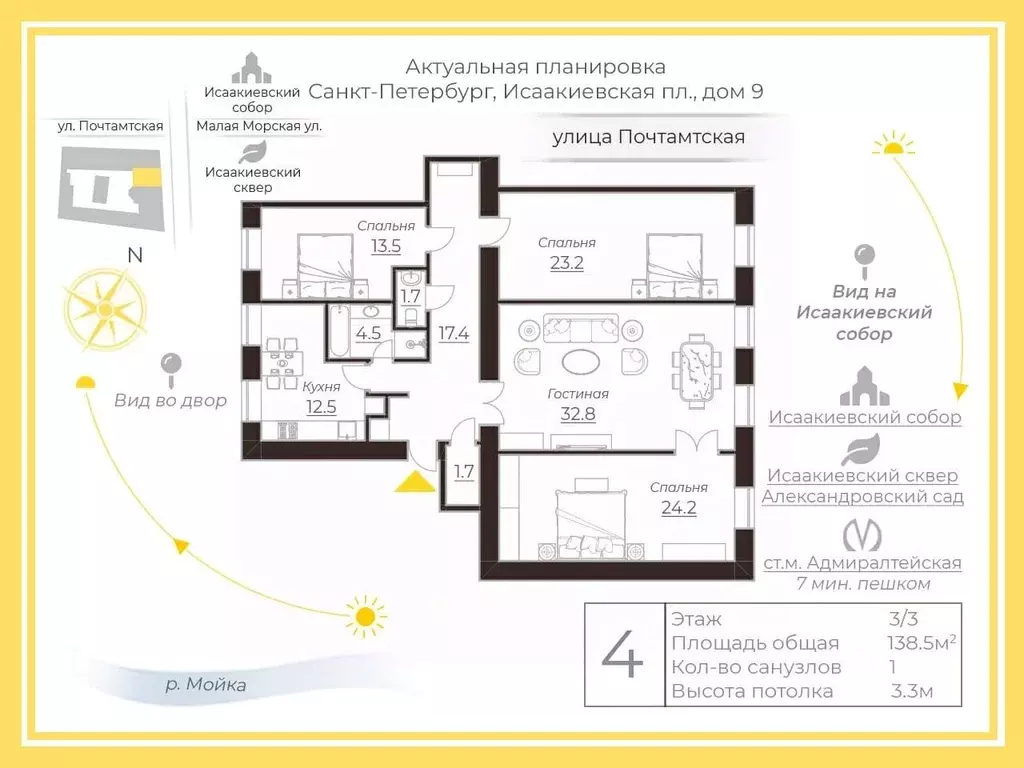 4-к кв. Санкт-Петербург Исаакиевская пл., 9 (138.5 м) - Фото 1
