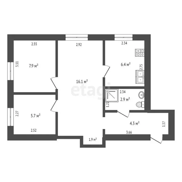 3-комнатная квартира: Саки, улица Гайнутдинова, 7 (45 м) - Фото 0