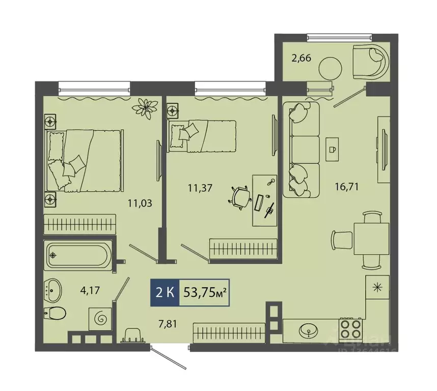 2-к кв. Тюменская область, Тюмень ул. Василия Севергина, 9 (53.75 м) - Фото 0