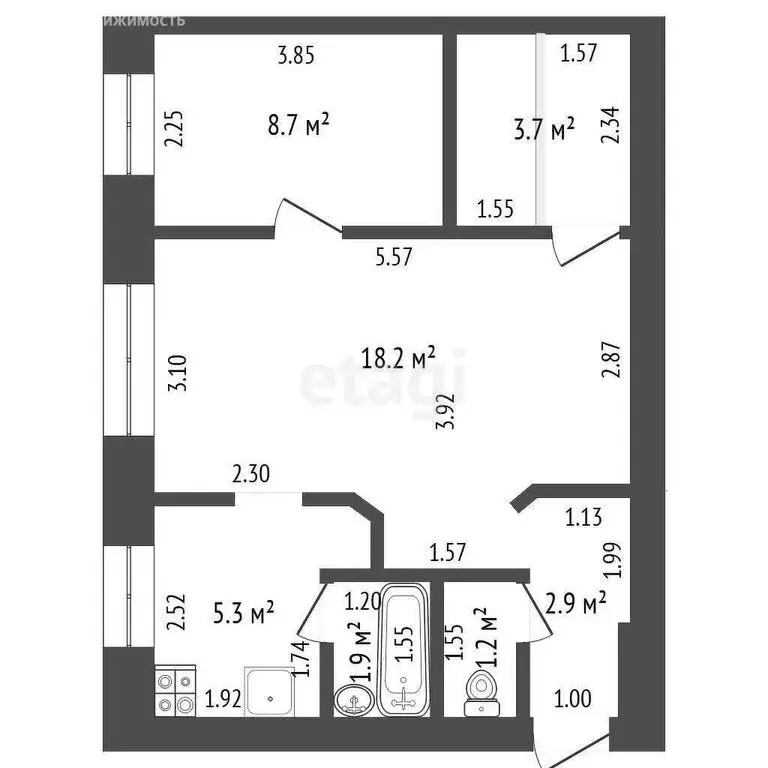 2-комнатная квартира: Стерлитамак, проспект Ленина, 65 (41.9 м) - Фото 1