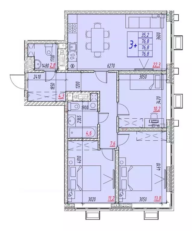 4-к кв. Астраханская область, Астрахань ул. Бэра, 29 (76.8 м) - Фото 1