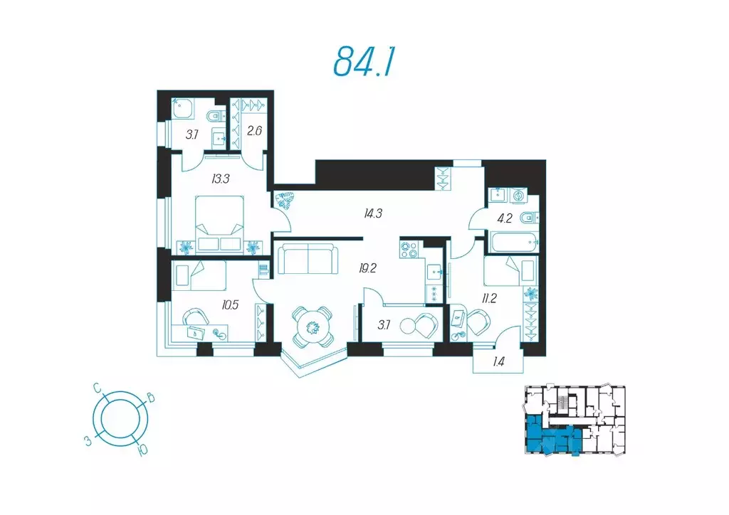 3-к кв. Тульская область, Тула ул. Михеева, 9А (84.1 м) - Фото 0