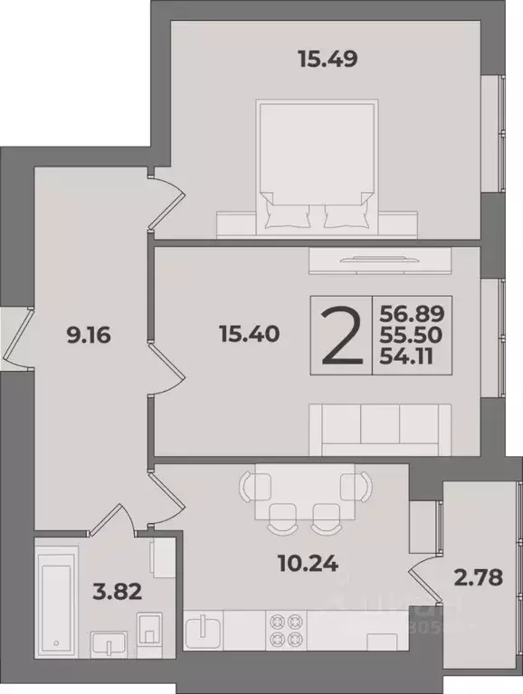 2-к кв. Калининградская область, Калининград Суздальская ул. (56.89 м) - Фото 0
