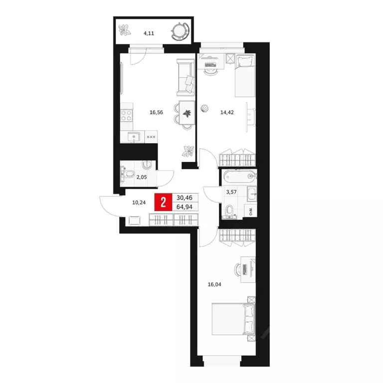 2-к кв. Башкортостан, Уфа ул. Большая Московская, 11 (64.94 м) - Фото 0