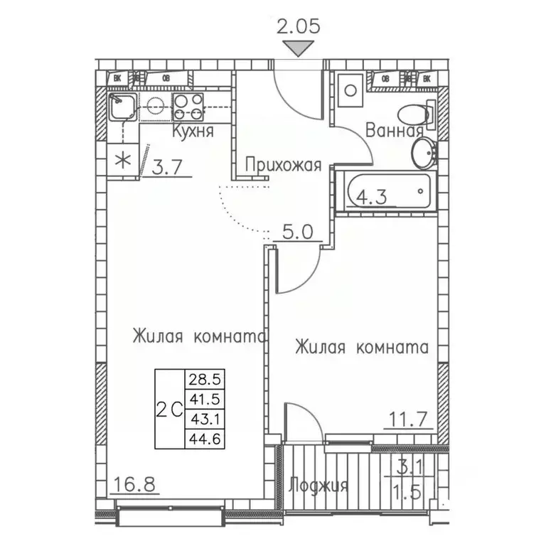 2-к кв. Приморский край, Владивосток ул. Расула Гамзатова, 7к1 (44.6 ... - Фото 1