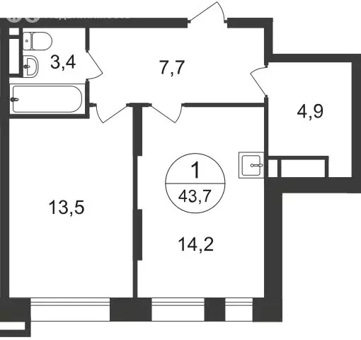 1-комнатная квартира: Московский, улица Лаптева, 7 (43.7 м) - Фото 0