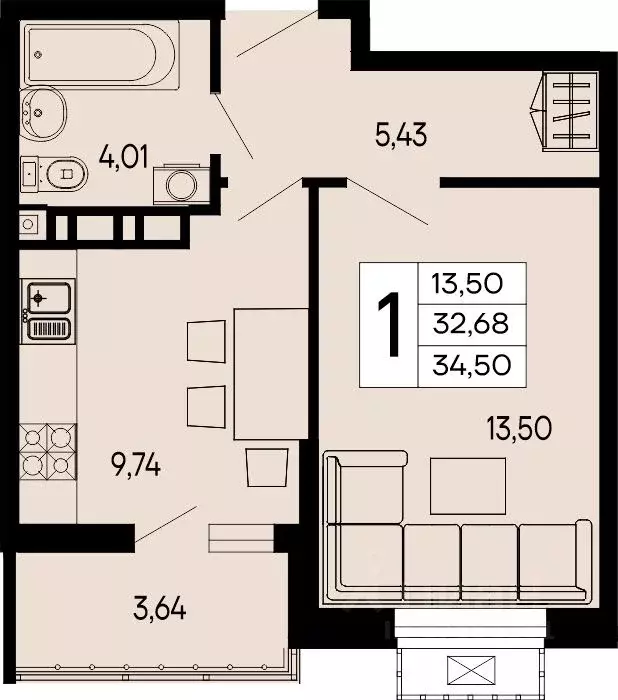 1-к кв. Адыгея, Майкоп 9 Мая ул. (34.5 м) - Фото 1