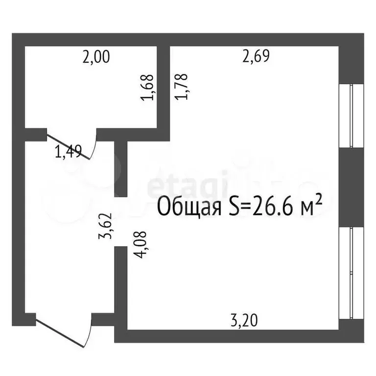 Квартира-студия, 26,6 м, 2/3 эт. - Фото 0