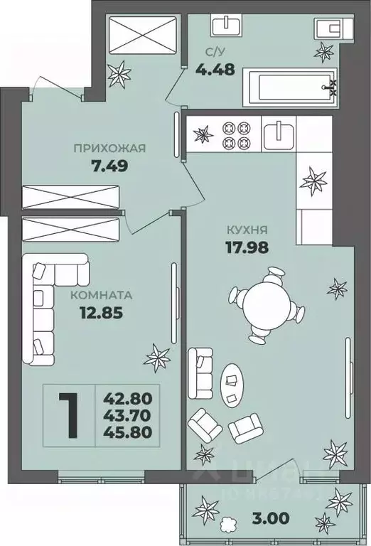 1-к кв. Калининградская область, Калининград ул. Генерала Толстикова, ... - Фото 1
