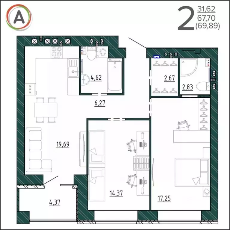 2-к кв. Брянская область, Брянск ул. Ульянова, 24 (69.89 м) - Фото 1