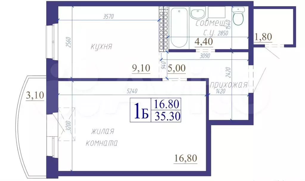 1-к. квартира, 35,3 м, 11/16 эт. - Фото 0