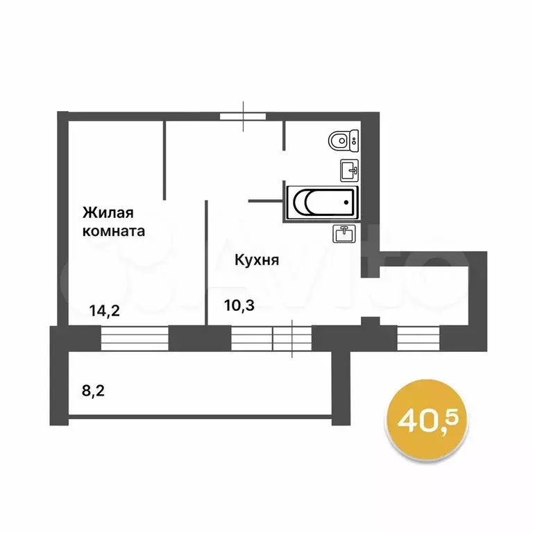 1-к. квартира, 40,5 м, 4/9 эт. - Фото 0