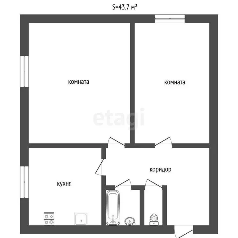 2-комнатная квартира: Заводоуковск, Шоссейная улица, 4 (43.7 м) - Фото 1