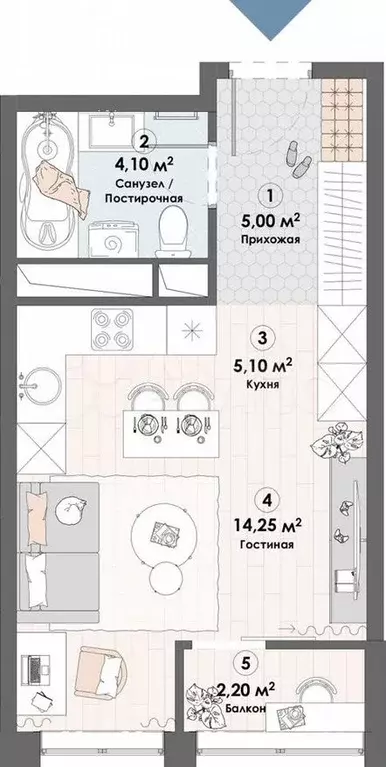 Квартира-студия, 28,9м, 2/23эт. - Фото 0