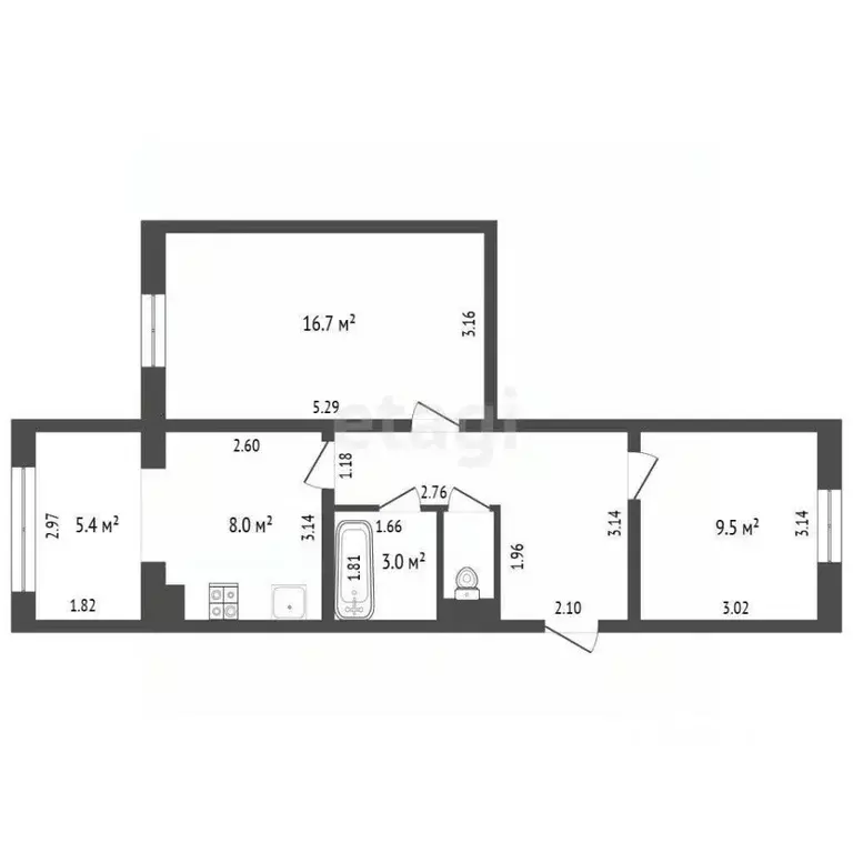 2-к кв. Ханты-Мансийский АО, Нягань 2-й мкр, 18 (53.8 м) - Фото 0