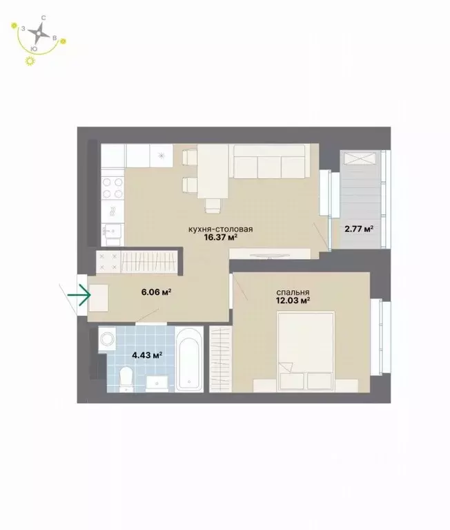 1-к кв. Свердловская область, Екатеринбург ул. Студенческая, 16 (41.66 ... - Фото 0