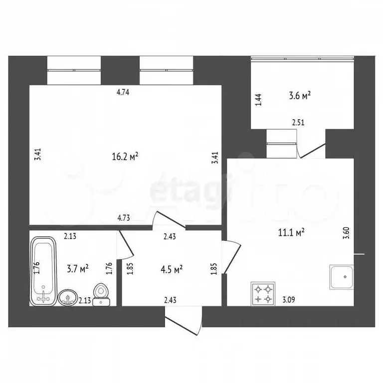 1-к. квартира, 35,5 м, 7/9 эт. - Фото 0