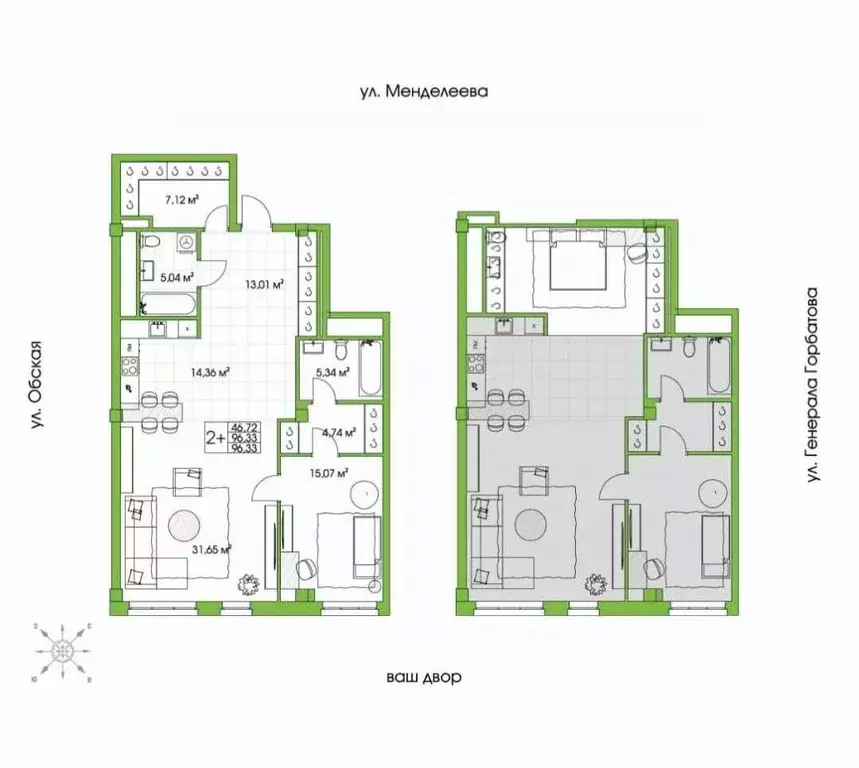 Свободной планировки кв. Башкортостан, Уфа ул. Менделеева, 132 (96.33 ... - Фото 1