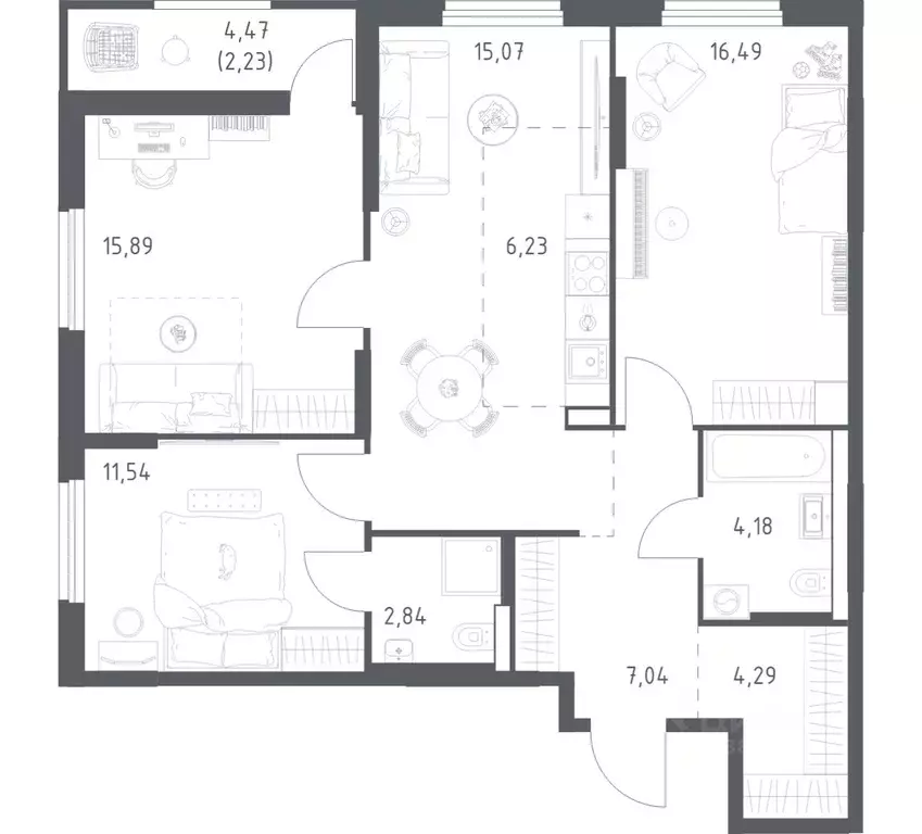 3-к кв. Башкортостан, Уфа ул. Минигали Губайдуллина, 8к9 (85.8 м) - Фото 1