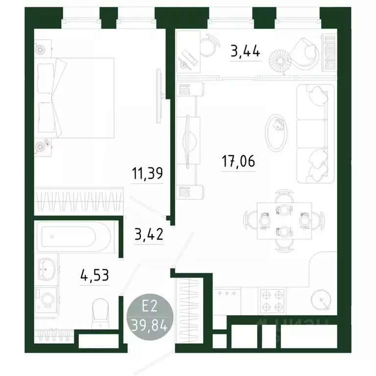 1-к кв. Тульская область, Тула Платон Парк жилой комплекс (39.84 м) - Фото 1