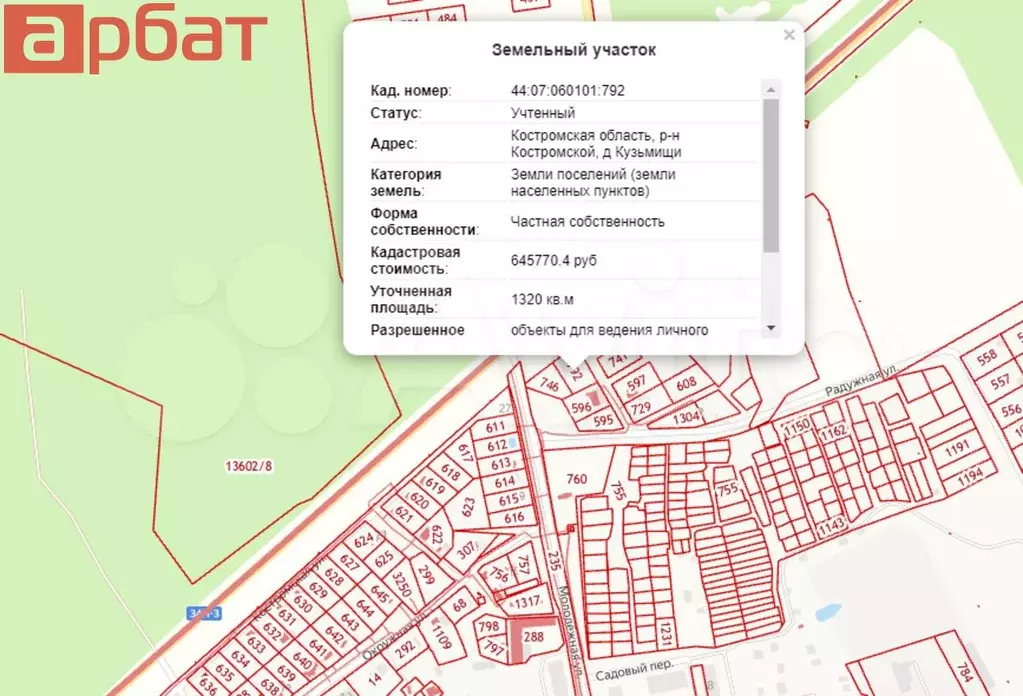 Кадастровая карта кузьмищи костромской район