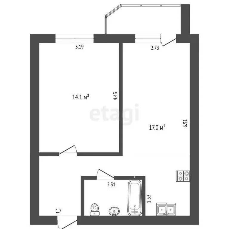 1-комнатная квартира: Вологда, Архангельская улица, 12 (40.6 м) - Фото 0