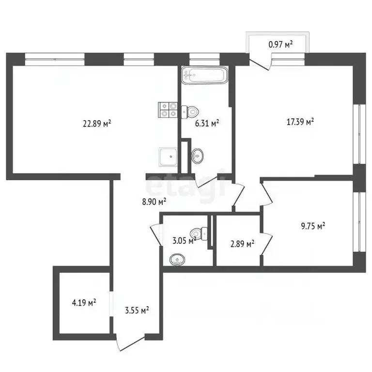 2-к кв. Тюменская область, Тюмень Харьковская ул., 72Б (79.7 м) - Фото 2