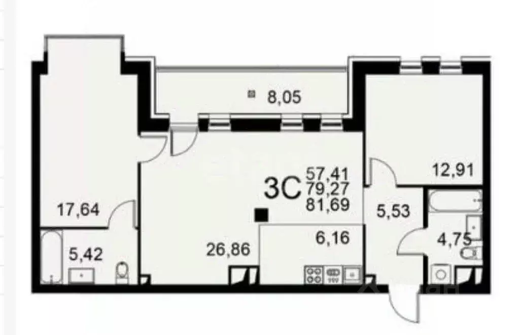 3-к кв. Тульская область, Тула Хлебная пл. (81.6 м) - Фото 2