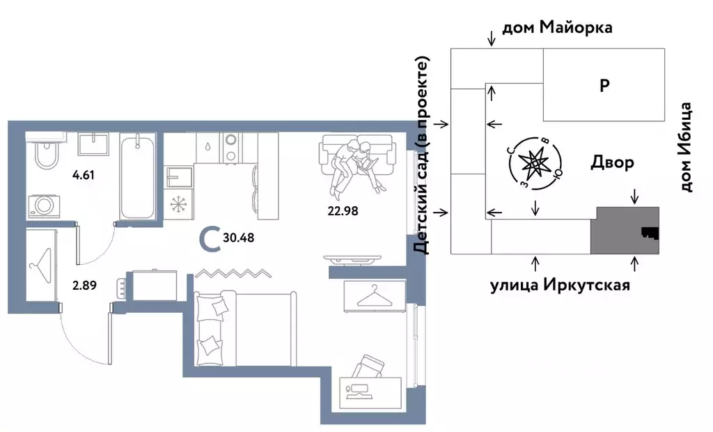 Студия Тюменская область, Тюмень ДОК мкр, ул. Ярославская (30.48 м) - Фото 0