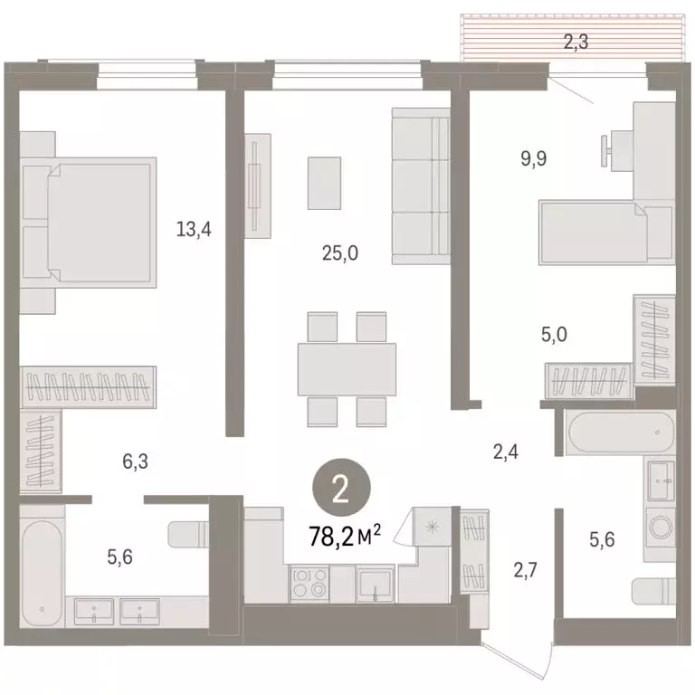 2-комнатная квартира: Новосибирск, улица Аэропорт (78.15 м) - Фото 1
