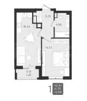 1-к. квартира, 41,7 м, 1/9 эт. - Фото 1