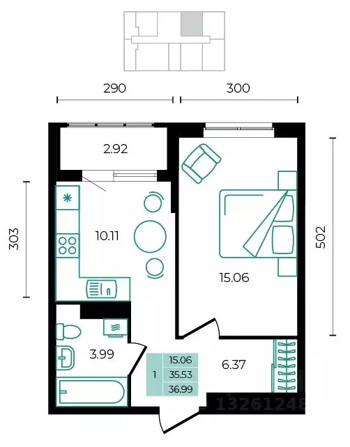 1-к кв. Адыгея, Майкопский район, пос. Тульский  (36.99 м) - Фото 1