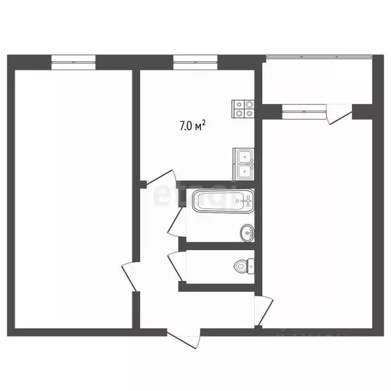 2-к кв. Ставропольский край, Пятигорск Украинская ул. (42.7 м) - Фото 1