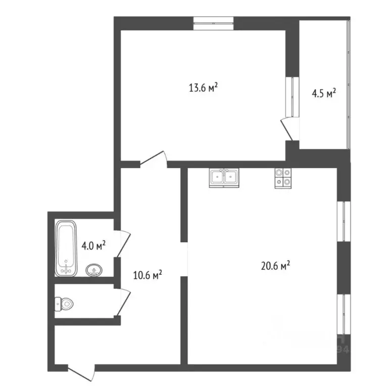 1-к кв. Тюменская область, Тюмень ул. Монтажников, 51 (49.0 м) - Фото 2
