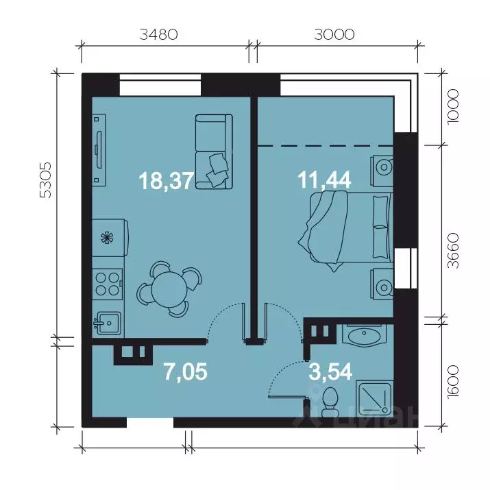 2-к кв. Иркутская область, Иркутск наб. Верхняя, 137 (43.35 м) - Фото 1