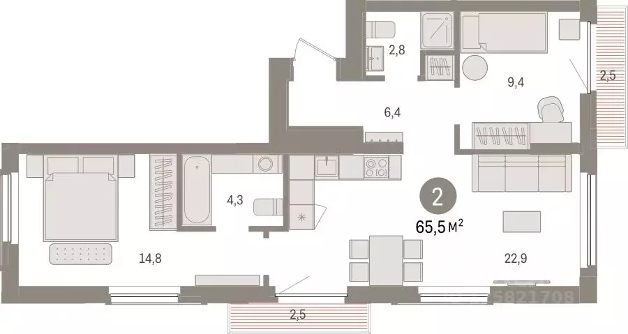 2-к кв. Липецкая область, Липецк пл. Петра Великого, 1 (65.47 м) - Фото 0