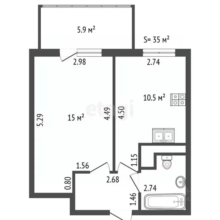 1-к кв. Санкт-Петербург 1-й Предпортовый проезд, 15 (32.0 м) - Фото 2