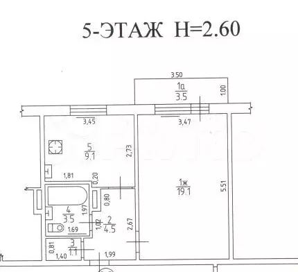 1-к. квартира, 40,8 м, 5/9 эт. - Фото 0