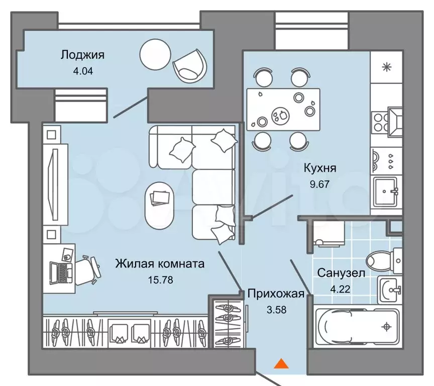 1-к. квартира, 37 м, 3/7 эт. - Фото 0